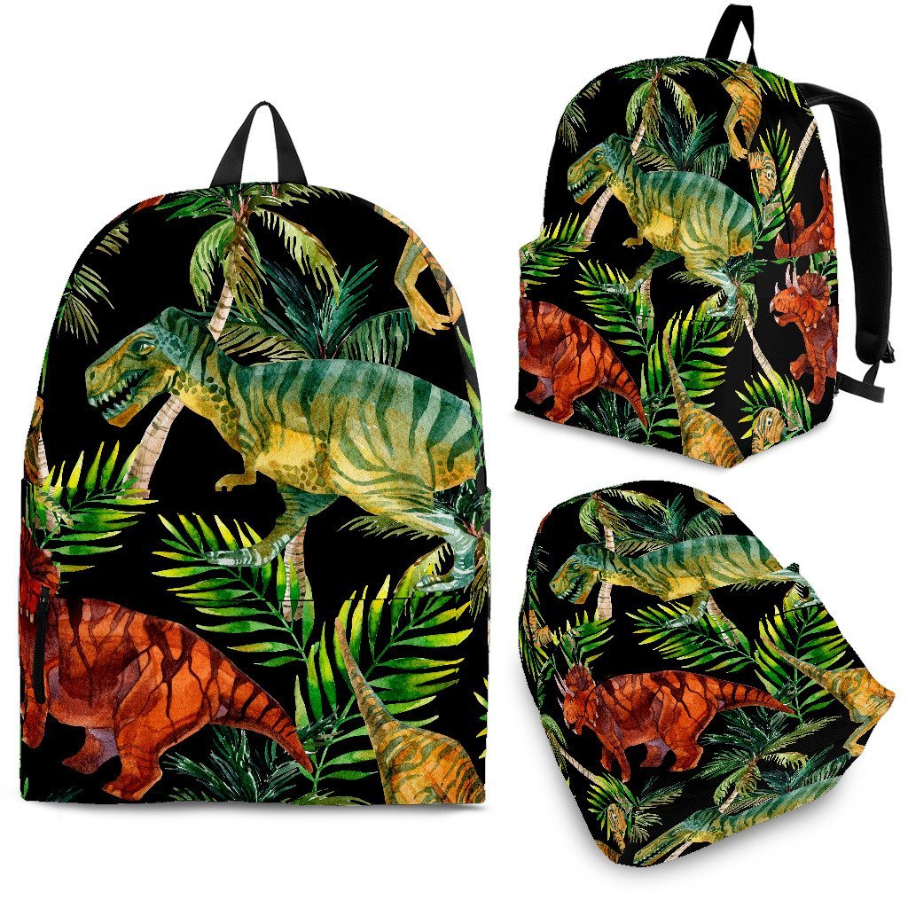 Dino Dinosaur Palm Leaf Pattern Print Backpack-grizzshop