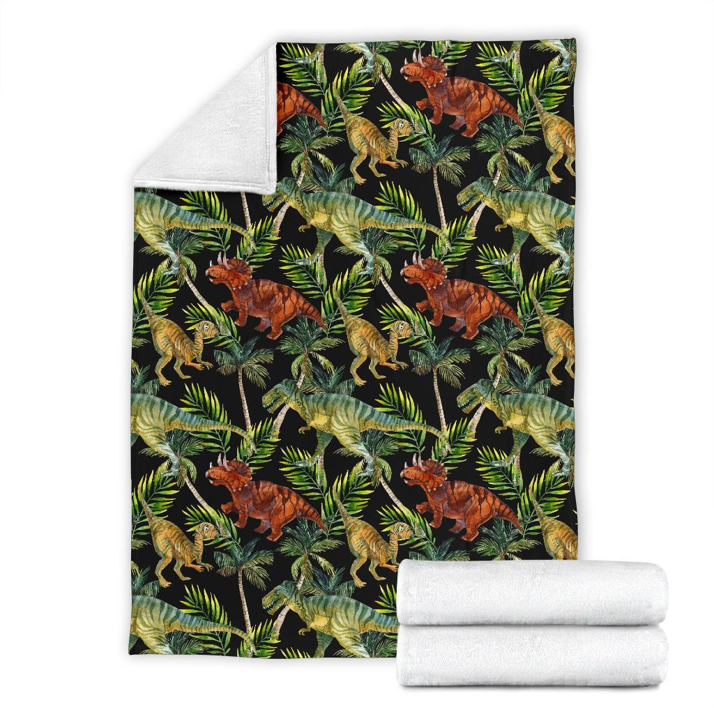 Dino Dinosaur Palm Leaf Pattern Print Blanket-grizzshop