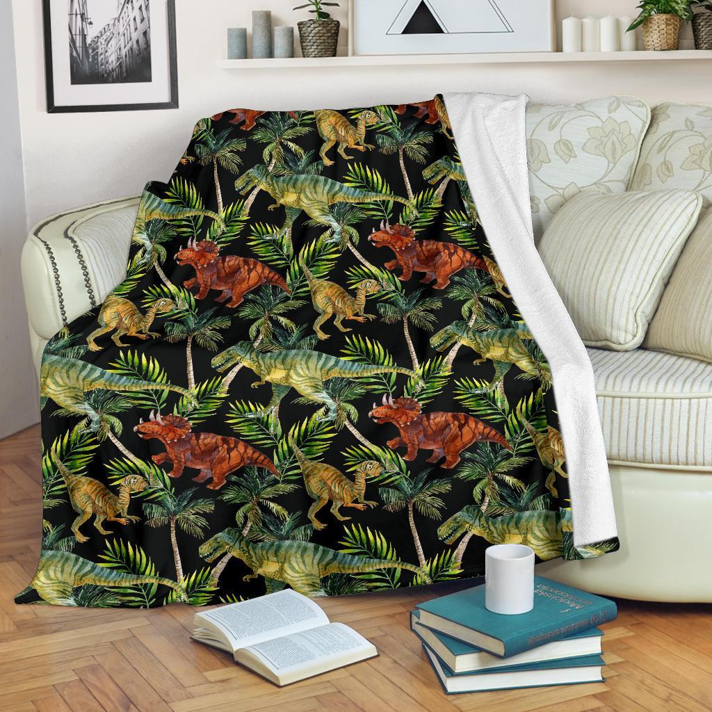 Dino Dinosaur Palm Leaf Pattern Print Blanket-grizzshop