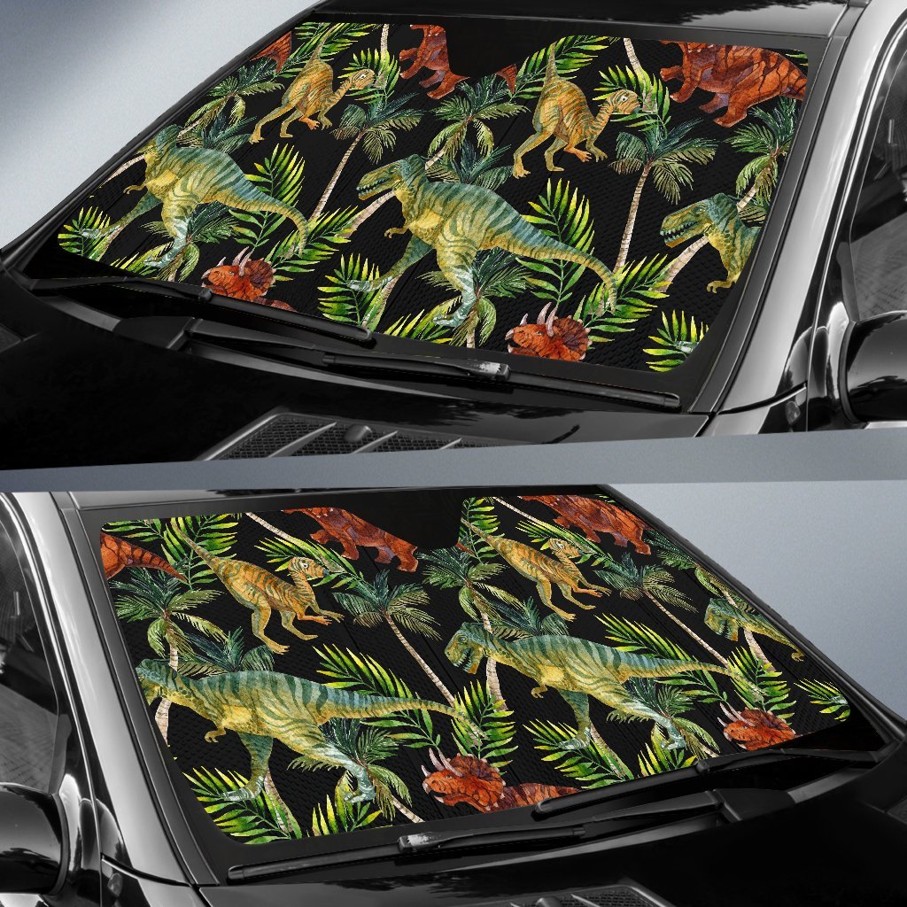 Dino Dinosaur Palm Leaf Pattern Print Car Sun Shade-grizzshop