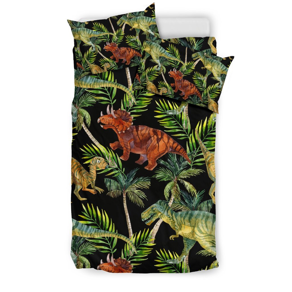 Dino Dinosaur Palm Leaf Pattern Print Duvet Cover Bedding Set-grizzshop