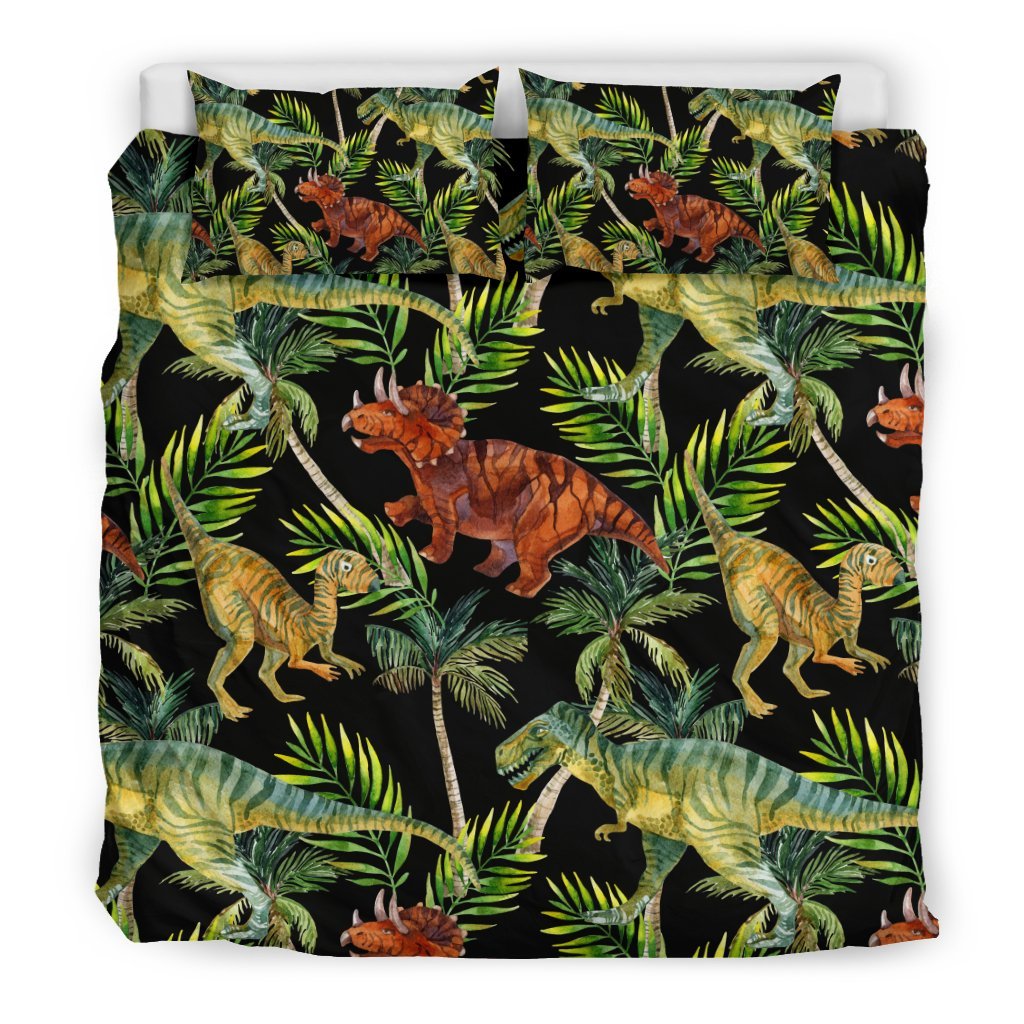 Dino Dinosaur Palm Leaf Pattern Print Duvet Cover Bedding Set-grizzshop