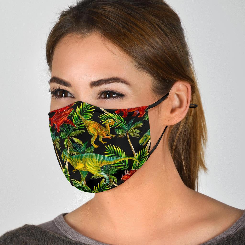 Dino Dinosaur Palm Leaf Pattern Print Face Mask-grizzshop