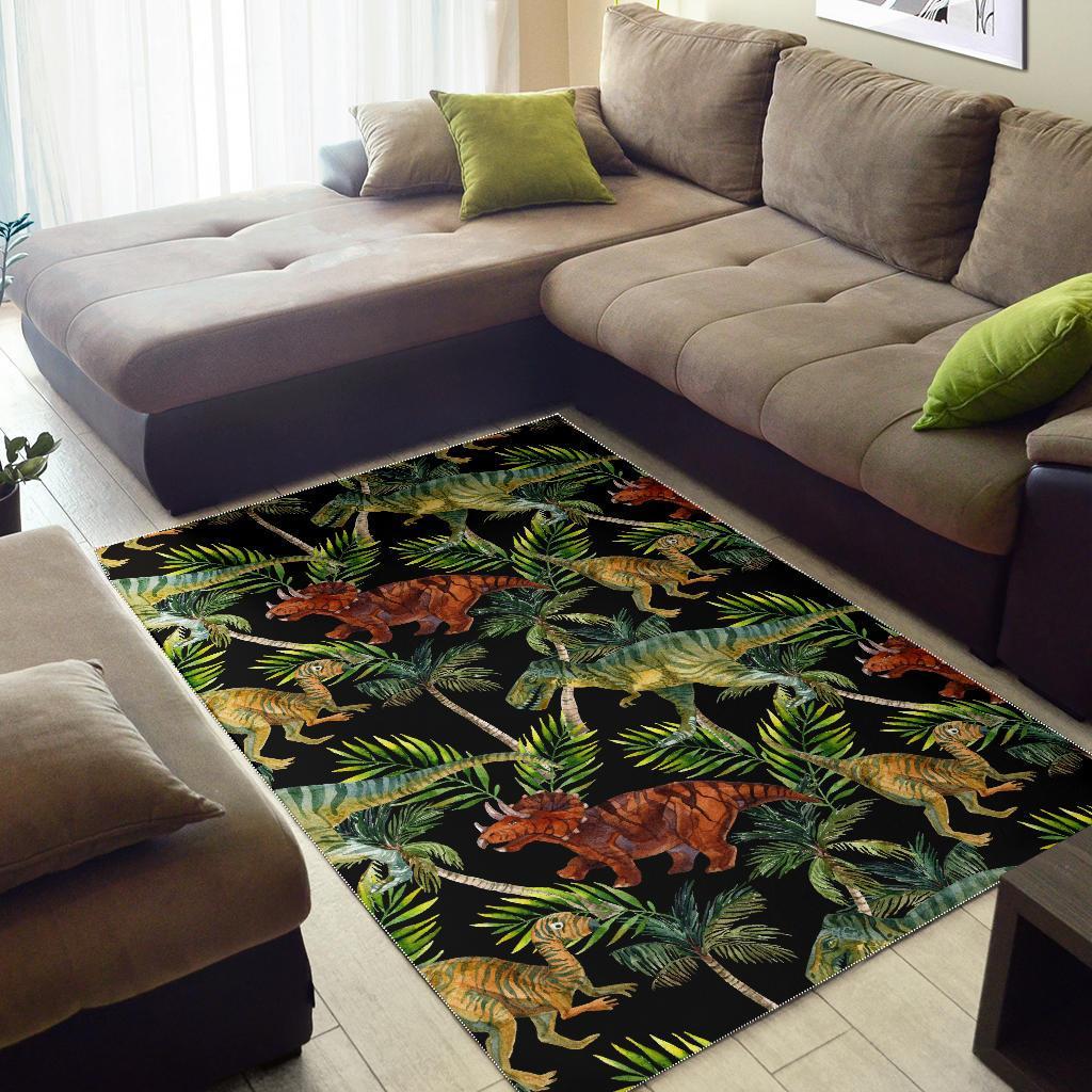 Dino Dinosaur Palm Leaf Pattern Print Floor Mat-grizzshop