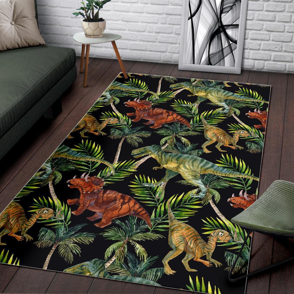 Dino Dinosaur Palm Leaf Pattern Print Floor Mat-grizzshop