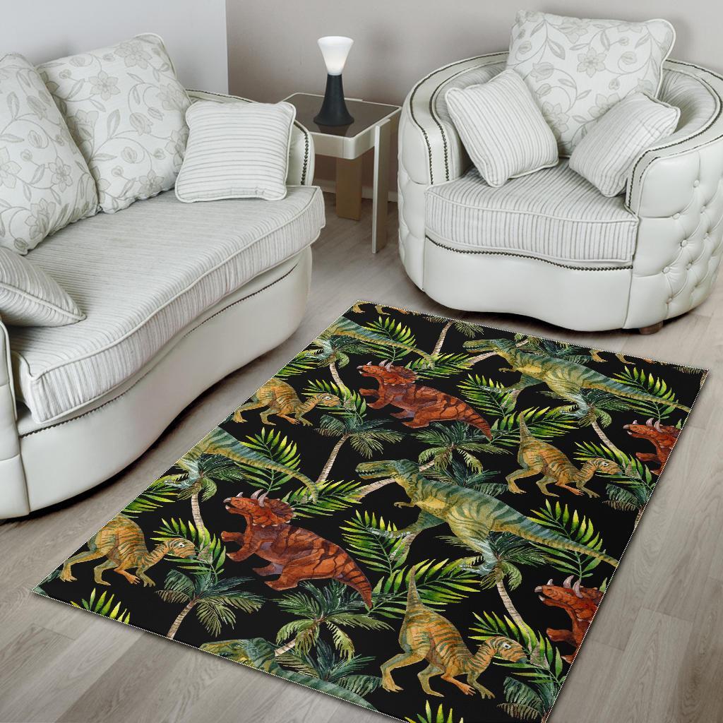 Dino Dinosaur Palm Leaf Pattern Print Floor Mat-grizzshop