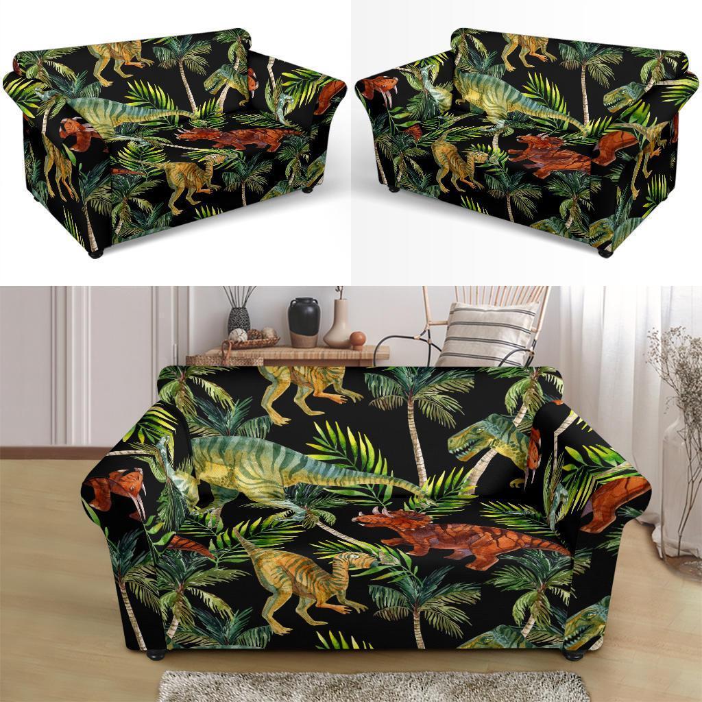 Dino Dinosaur Palm Leaf Pattern Print Loveseat Cover-grizzshop