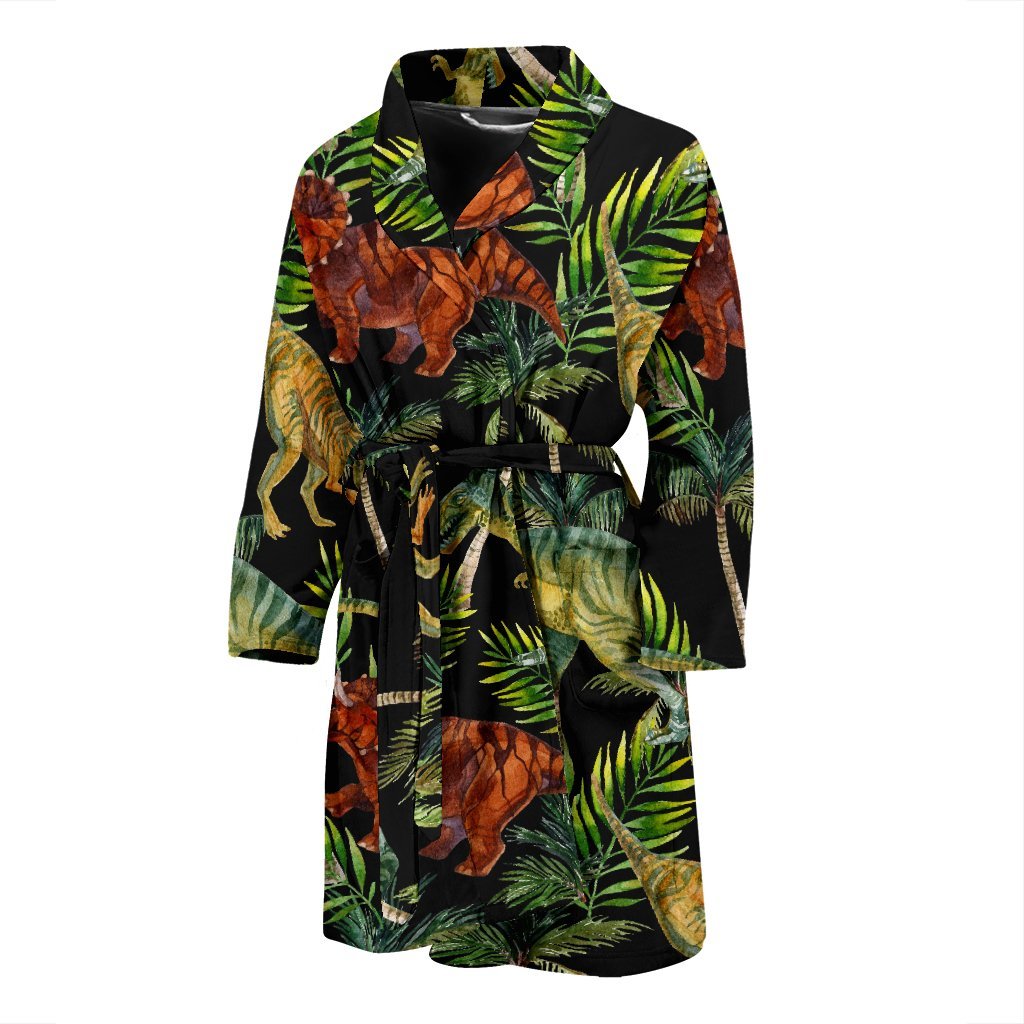 Dino Dinosaur Palm Leaf Pattern Print Men Long Robe-grizzshop