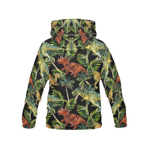 Dino Dinosaur Palm Leaf Pattern Print Men Pullover Hoodie-grizzshop