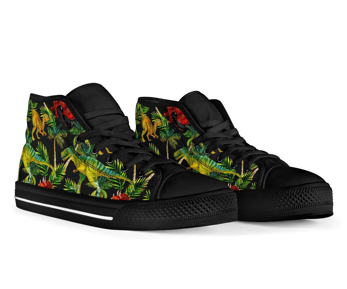 Dino Dinosaur Palm Leaf Pattern Print Men Women's High Top Shoes-grizzshop