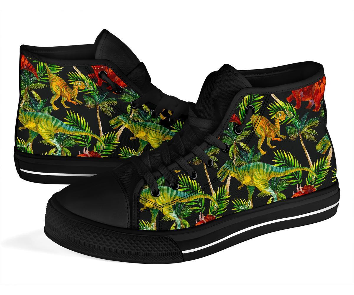 Dino Dinosaur Palm Leaf Pattern Print Men Women's High Top Shoes-grizzshop