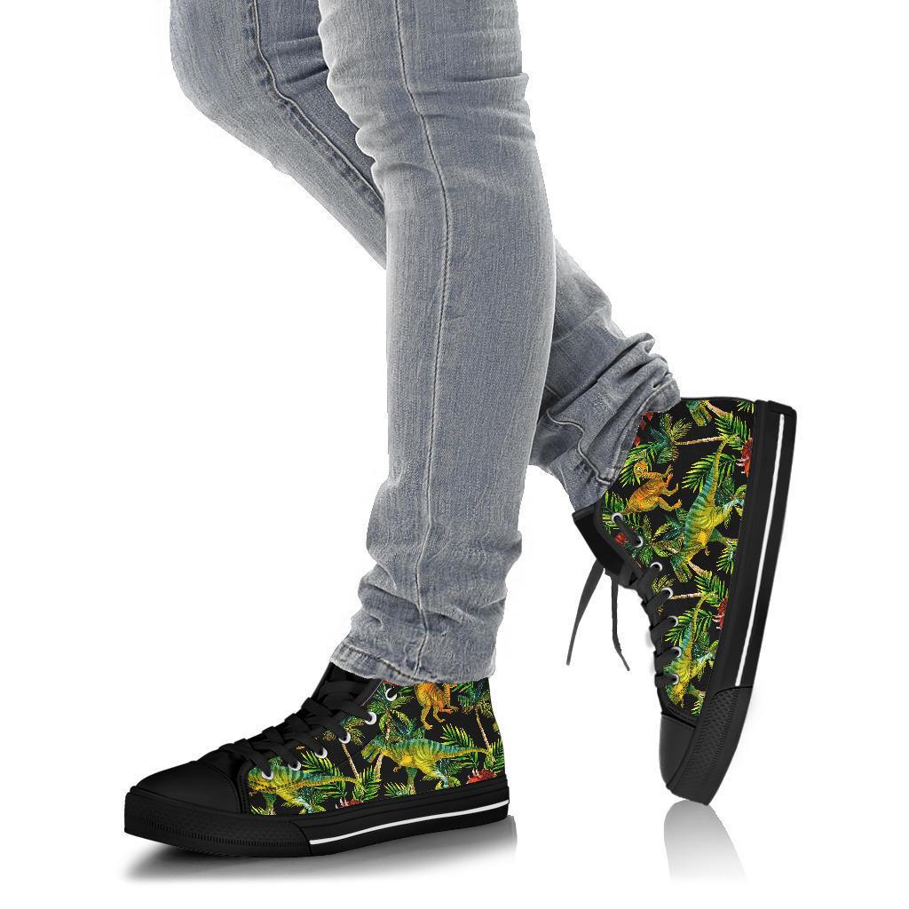 Dino Dinosaur Palm Leaf Pattern Print Men Women's High Top Shoes-grizzshop