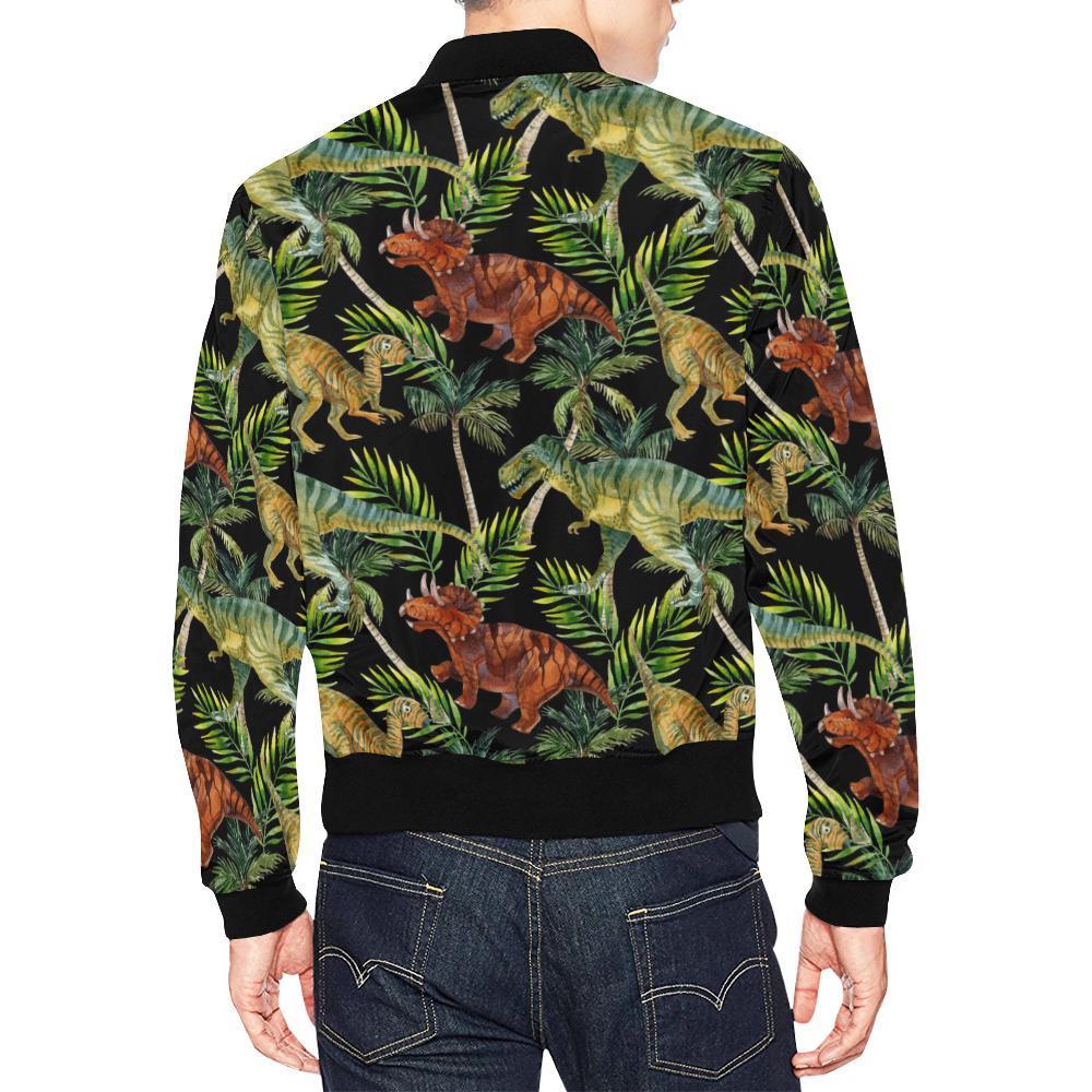 Dino Dinosaur Palm Leaf Pattern Print Men's Bomber Jacket-grizzshop