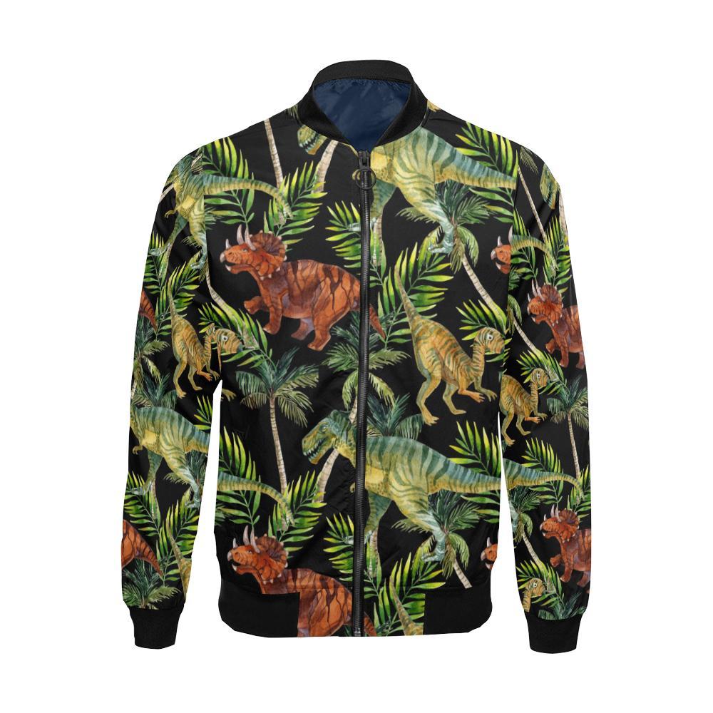 Dino Dinosaur Palm Leaf Pattern Print Men's Bomber Jacket-grizzshop