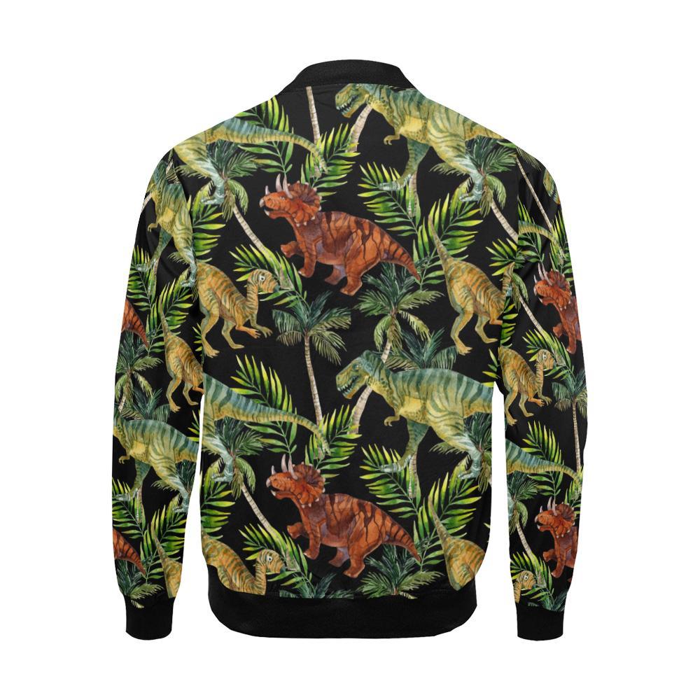 Dino Dinosaur Palm Leaf Pattern Print Men's Bomber Jacket-grizzshop