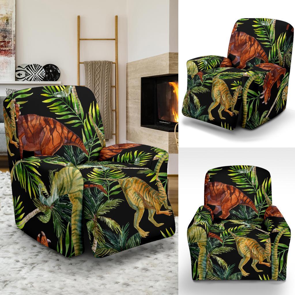 Dino Dinosaur Palm Leaf Pattern Print Recliner Cover-grizzshop