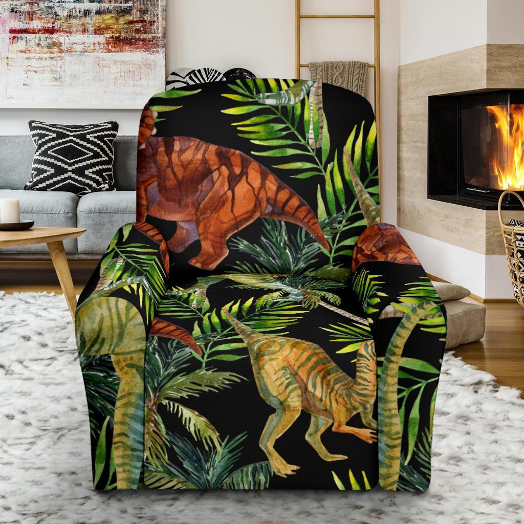 Dino Dinosaur Palm Leaf Pattern Print Recliner Cover-grizzshop