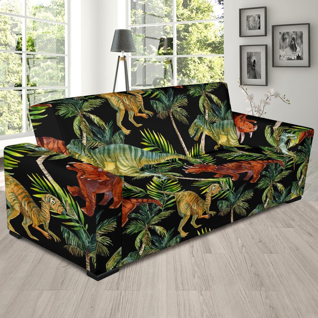 Dino Dinosaur Palm Leaf Pattern Print Sofa Covers-grizzshop