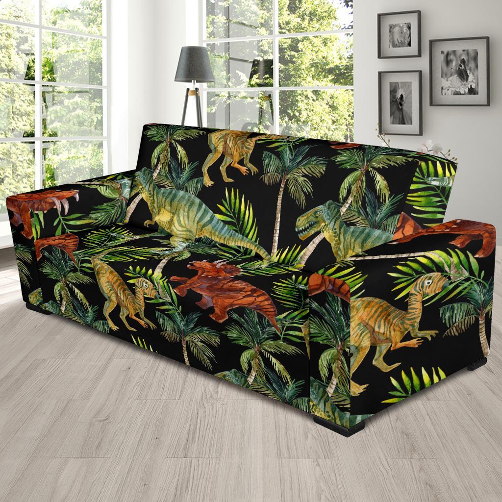 Dino Dinosaur Palm Leaf Pattern Print Sofa Covers-grizzshop