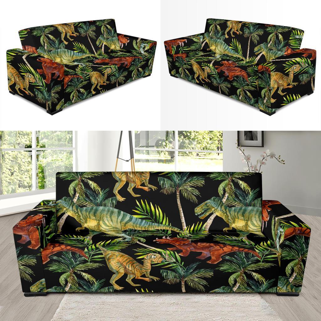 Dino Dinosaur Palm Leaf Pattern Print Sofa Covers-grizzshop