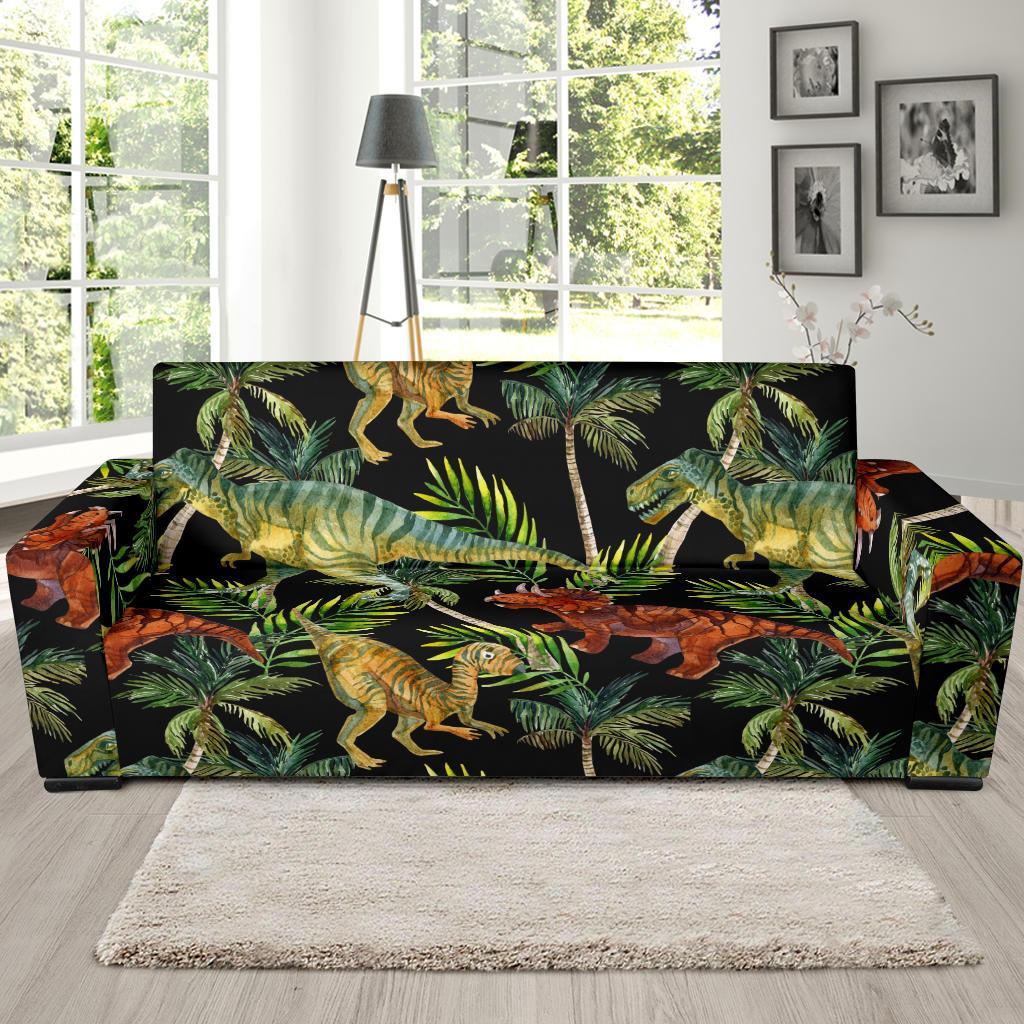 Dino Dinosaur Palm Leaf Pattern Print Sofa Covers-grizzshop