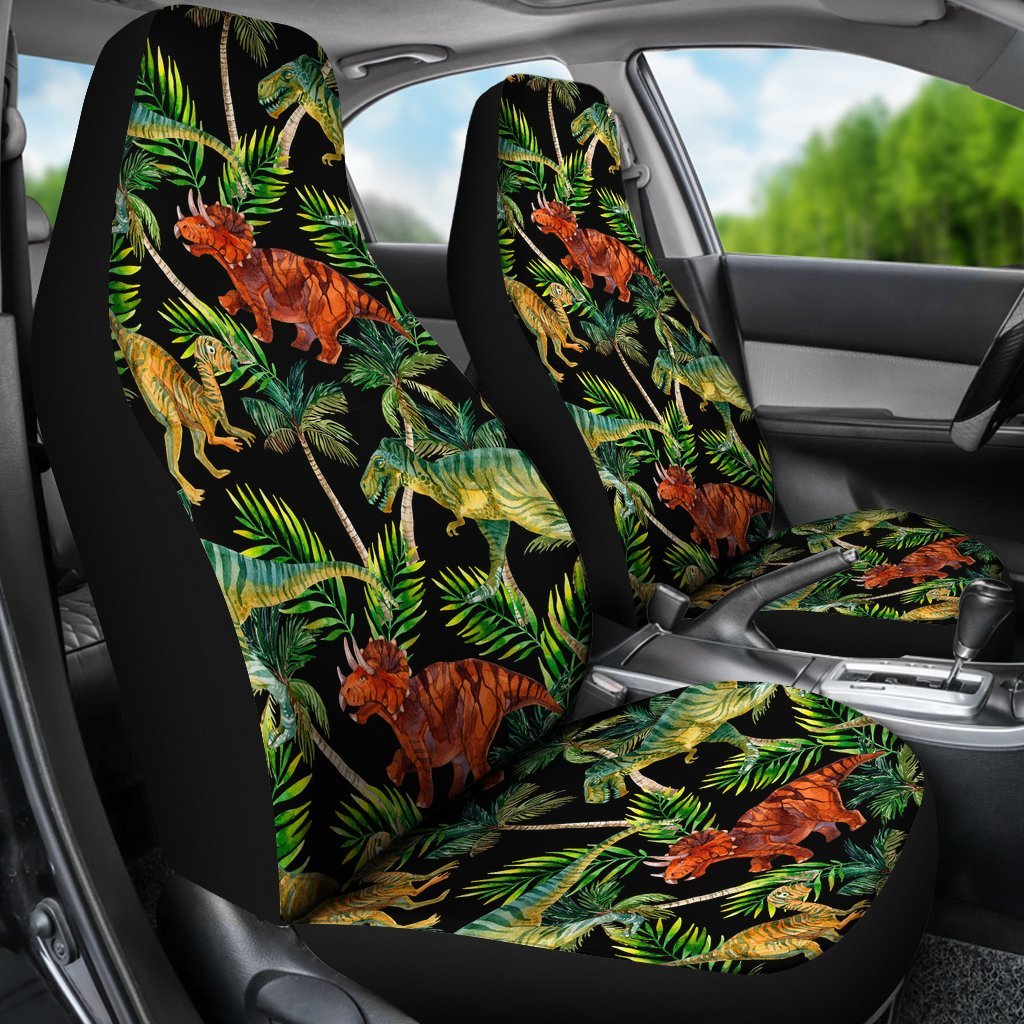 Dino Dinosaur Palm Leaf Pattern Print Universal Fit Car Seat Cover-grizzshop