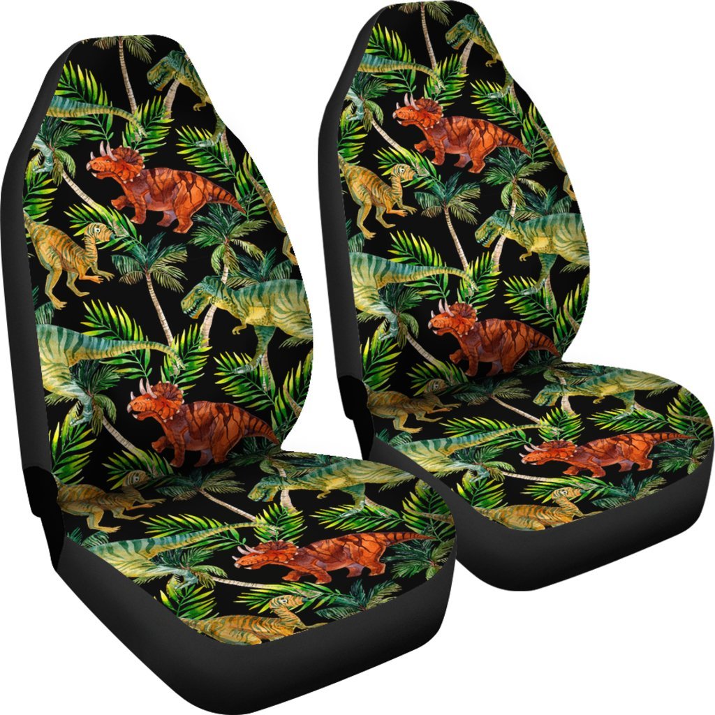 Dino Dinosaur Palm Leaf Pattern Print Universal Fit Car Seat Cover-grizzshop