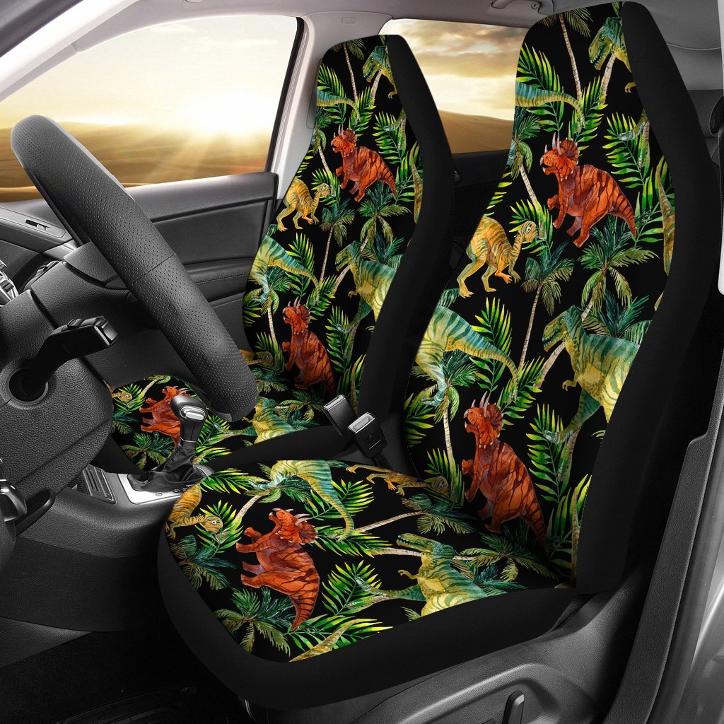 Dino Dinosaur Palm Leaf Pattern Print Universal Fit Car Seat Cover-grizzshop