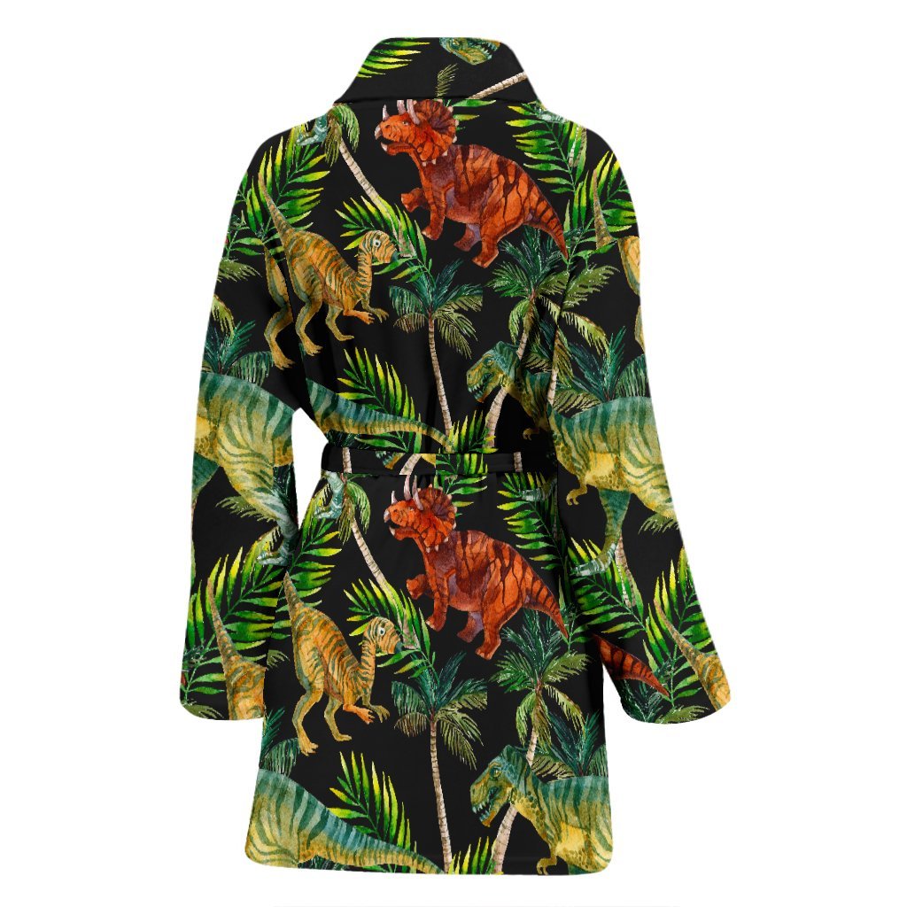 Dino Dinosaur Palm Leaf Pattern Print Women Long Robe-grizzshop