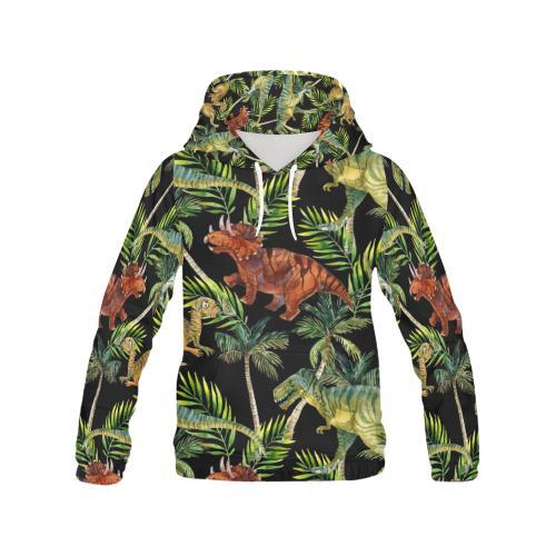 Dino Dinosaur Palm Leaf Pattern Print Women Pullover Hoodie-grizzshop