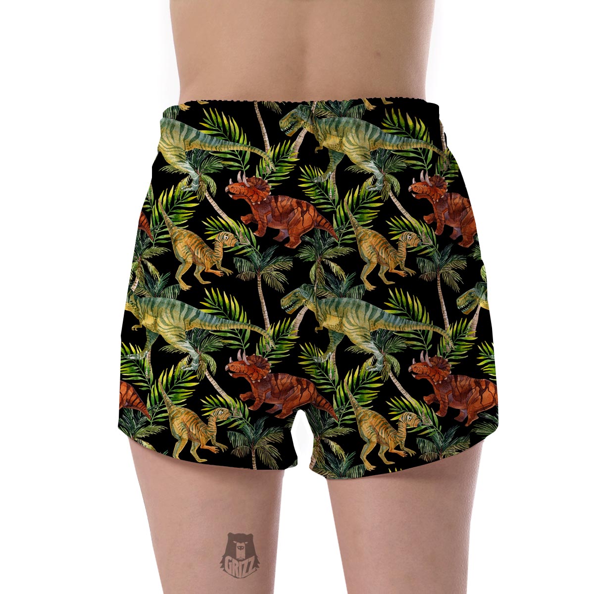 Dino Dinosaur Palm Leaf Pattern Print Women's Shorts-grizzshop