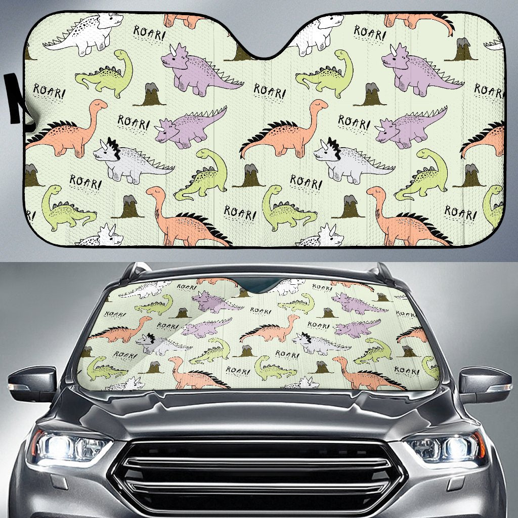 Dino Roar Dinosaur Pattern Print Car Sun Shade-grizzshop