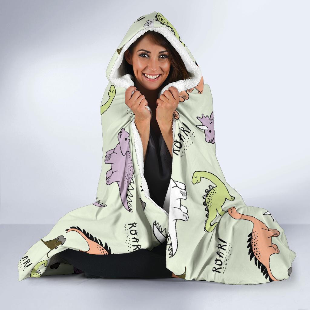 Dino Roar Dinosaur Pattern Print Hooded Blanket-grizzshop