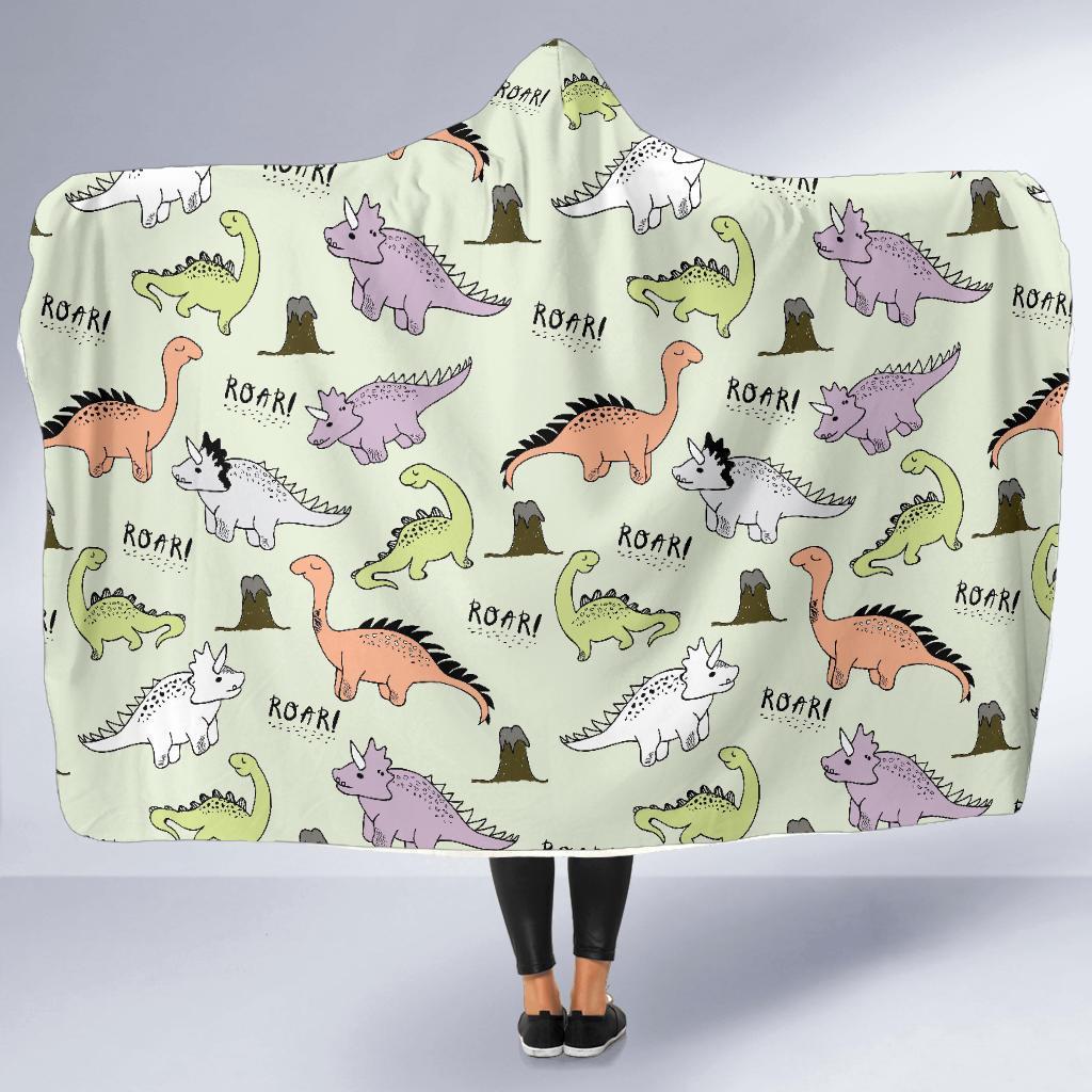 Dino Roar Dinosaur Pattern Print Hooded Blanket-grizzshop