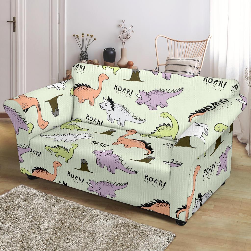 Dino Roar Dinosaur Pattern Print Loveseat Cover-grizzshop