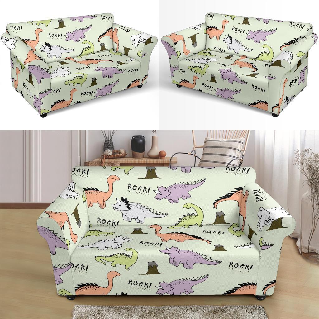 Dino Roar Dinosaur Pattern Print Loveseat Cover-grizzshop