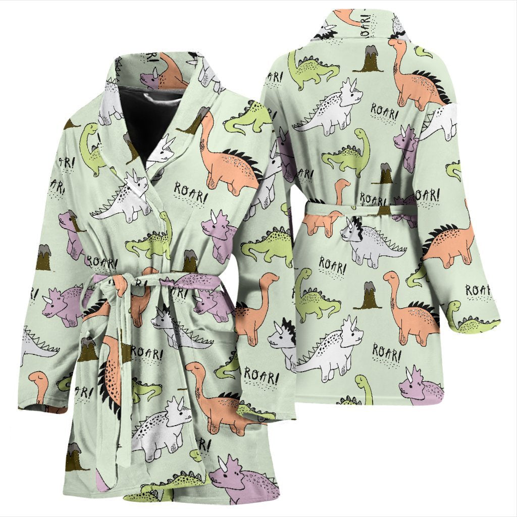 Dino Roar Dinosaur Pattern Print Women Long Robe-grizzshop