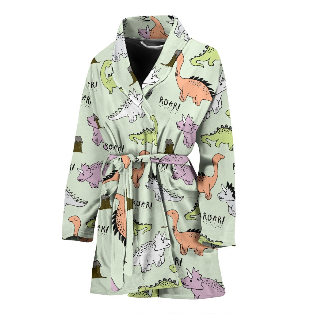 Dino Roar Dinosaur Pattern Print Women Long Robe-grizzshop