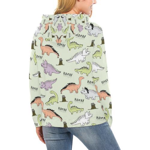 Dino Roar Dinosaur Pattern Print Women Pullover Hoodie-grizzshop