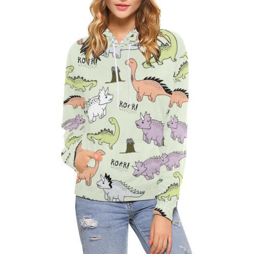 Dino Roar Dinosaur Pattern Print Women Pullover Hoodie-grizzshop