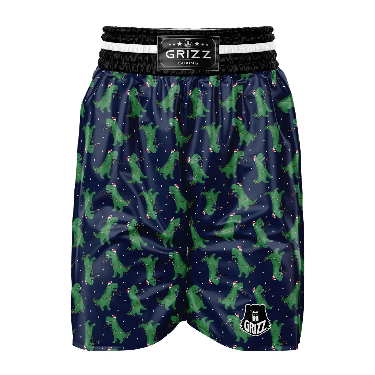 Dino T-Rex Christmas Santa Claus Print Pattern Boxing Shorts-grizzshop