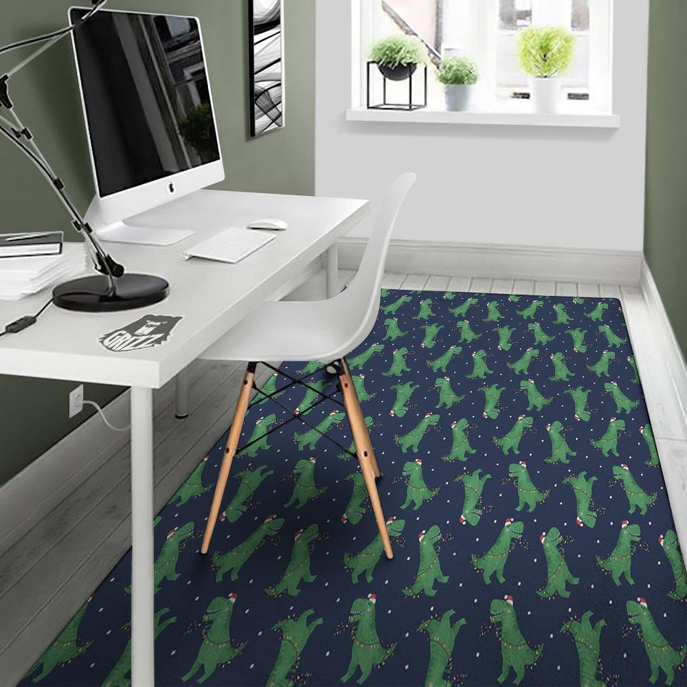 Dino T-Rex Christmas Santa Claus Print Pattern Floor Mat-grizzshop