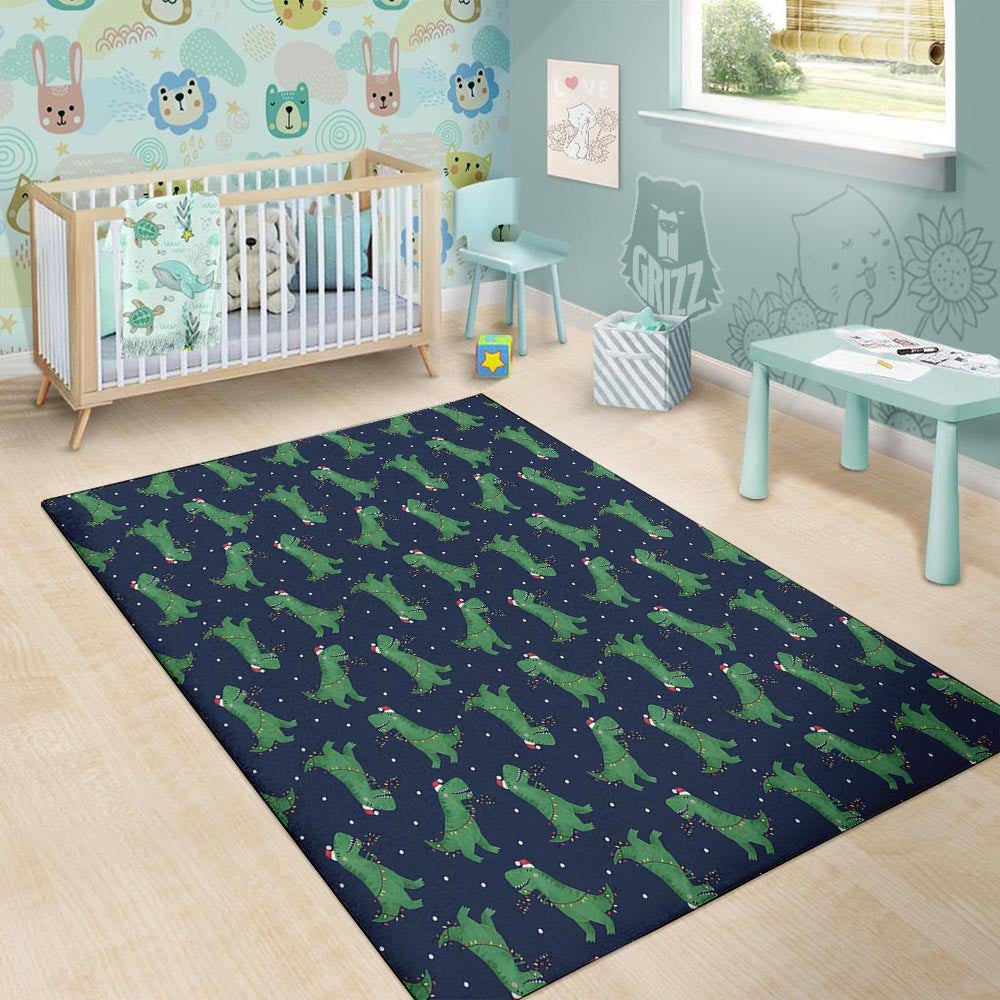 Dino T-Rex Christmas Santa Claus Print Pattern Floor Mat-grizzshop