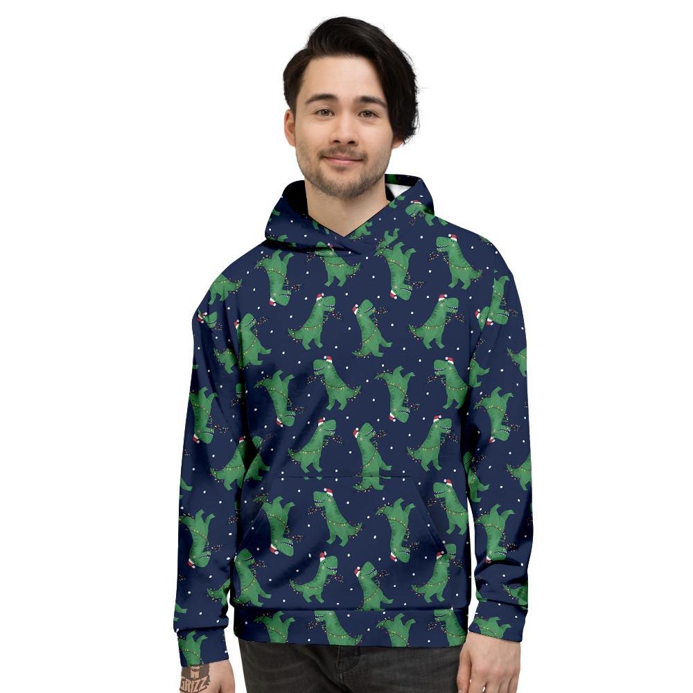 Dino T-Rex Christmas Santa Claus Print Pattern Men's Hoodie-grizzshop