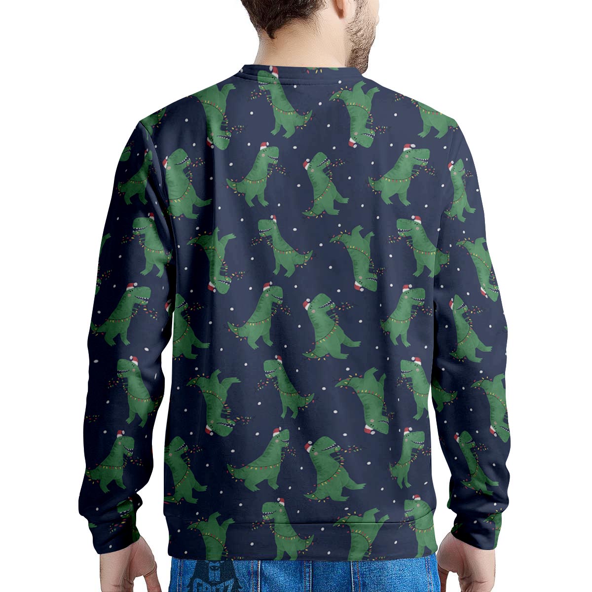 Dino T-Rex Christmas Santa Claus Print Pattern Men's Sweatshirt-grizzshop