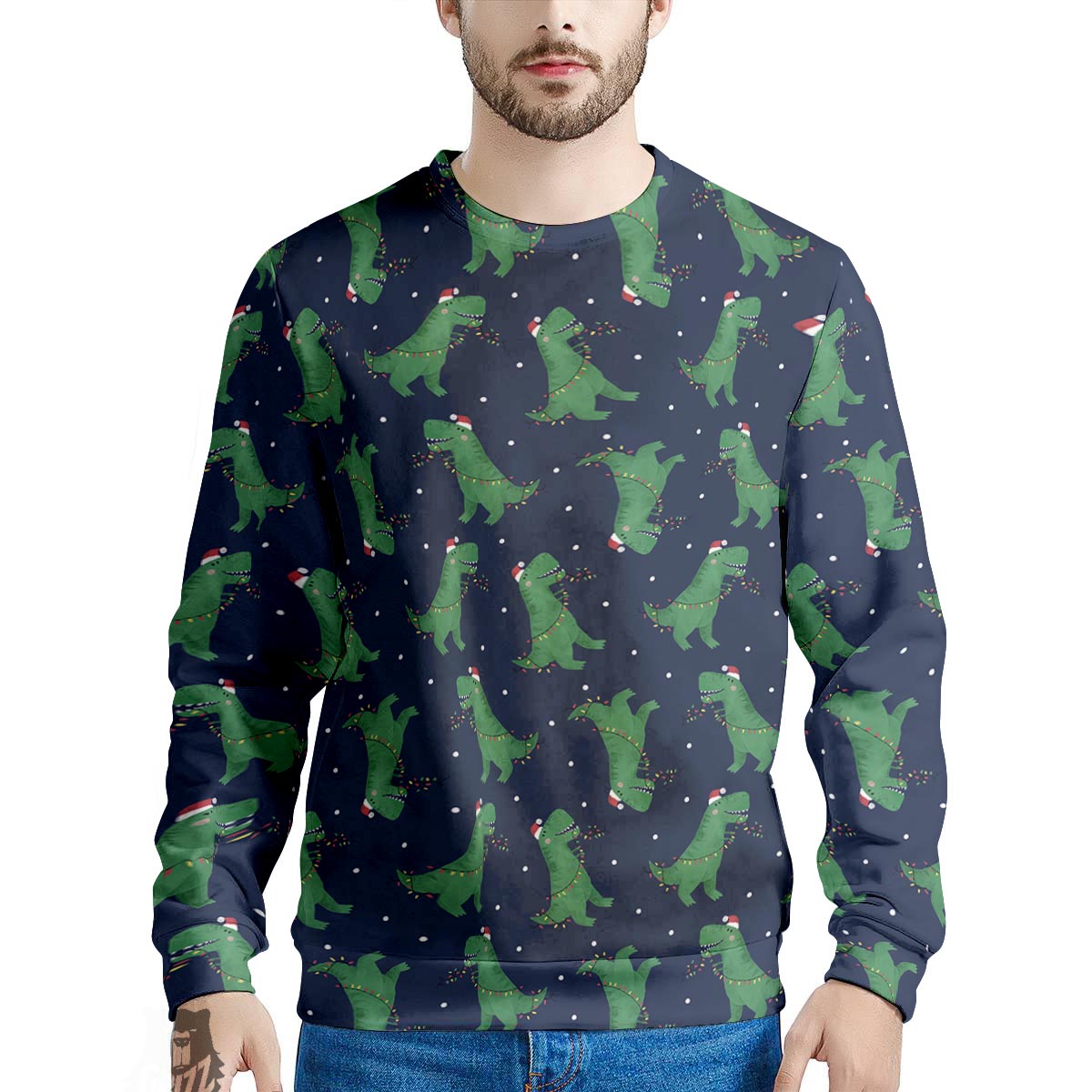 Dino T-Rex Christmas Santa Claus Print Pattern Men's Sweatshirt-grizzshop