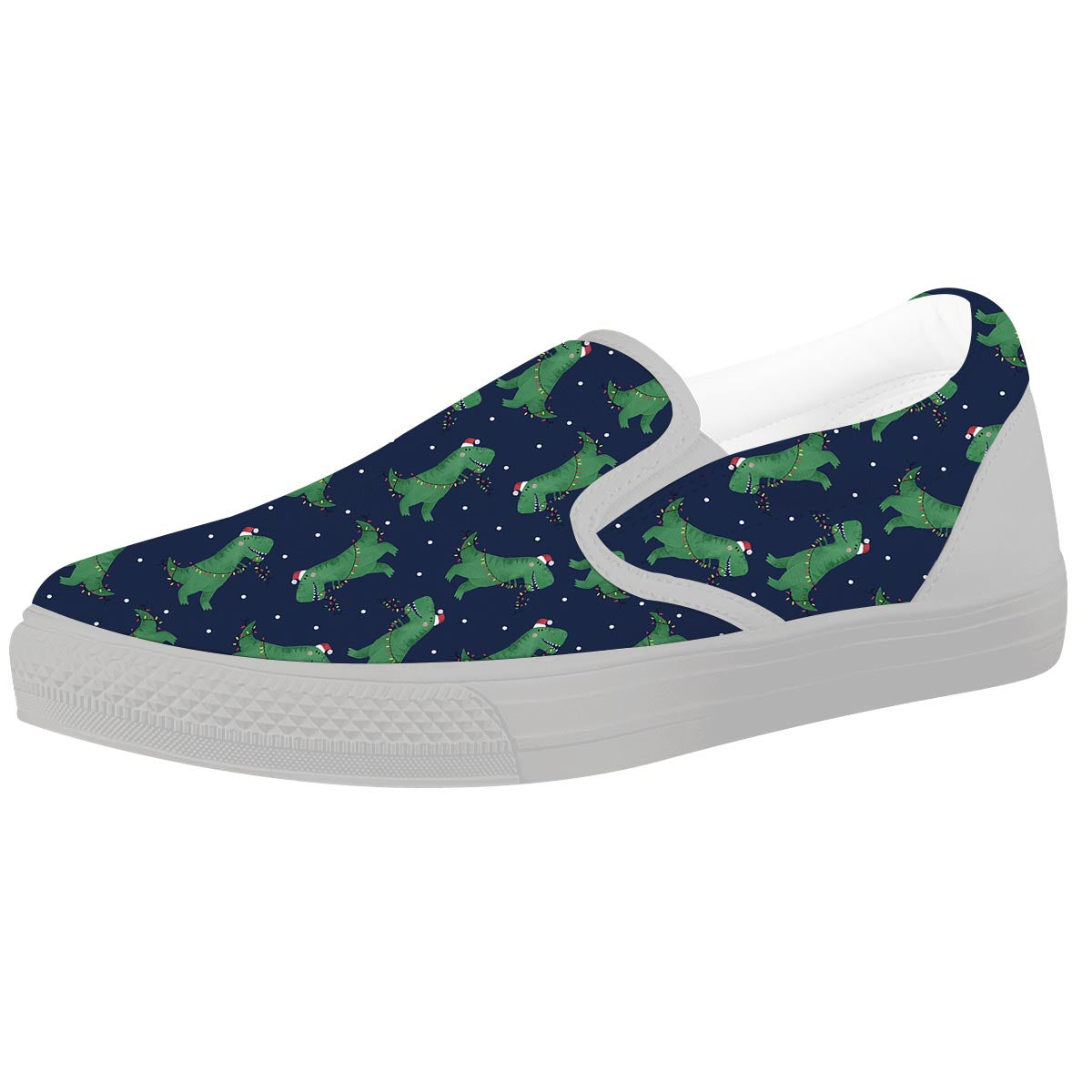 Dino T-Rex Christmas Santa Claus Print Pattern White Slip On Shoes-grizzshop