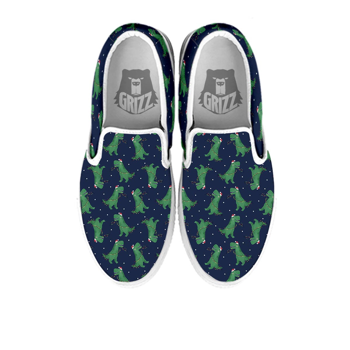 Dino T-Rex Christmas Santa Claus Print Pattern White Slip On Shoes-grizzshop