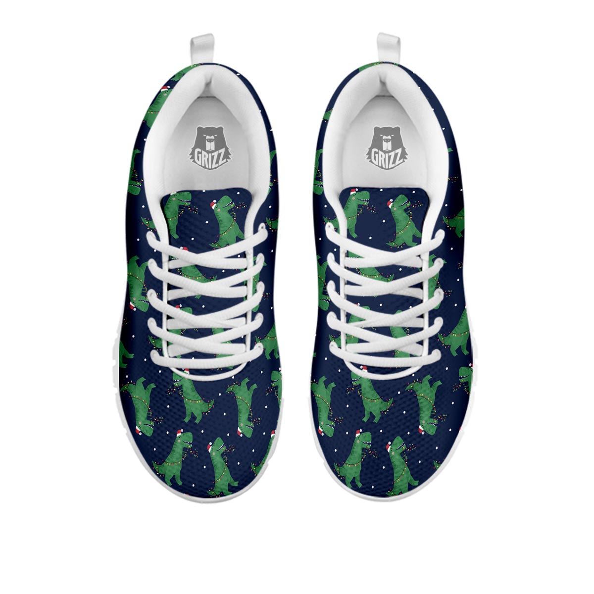 Dino T-Rex Christmas Santa Claus Print Pattern White Sneaker-grizzshop