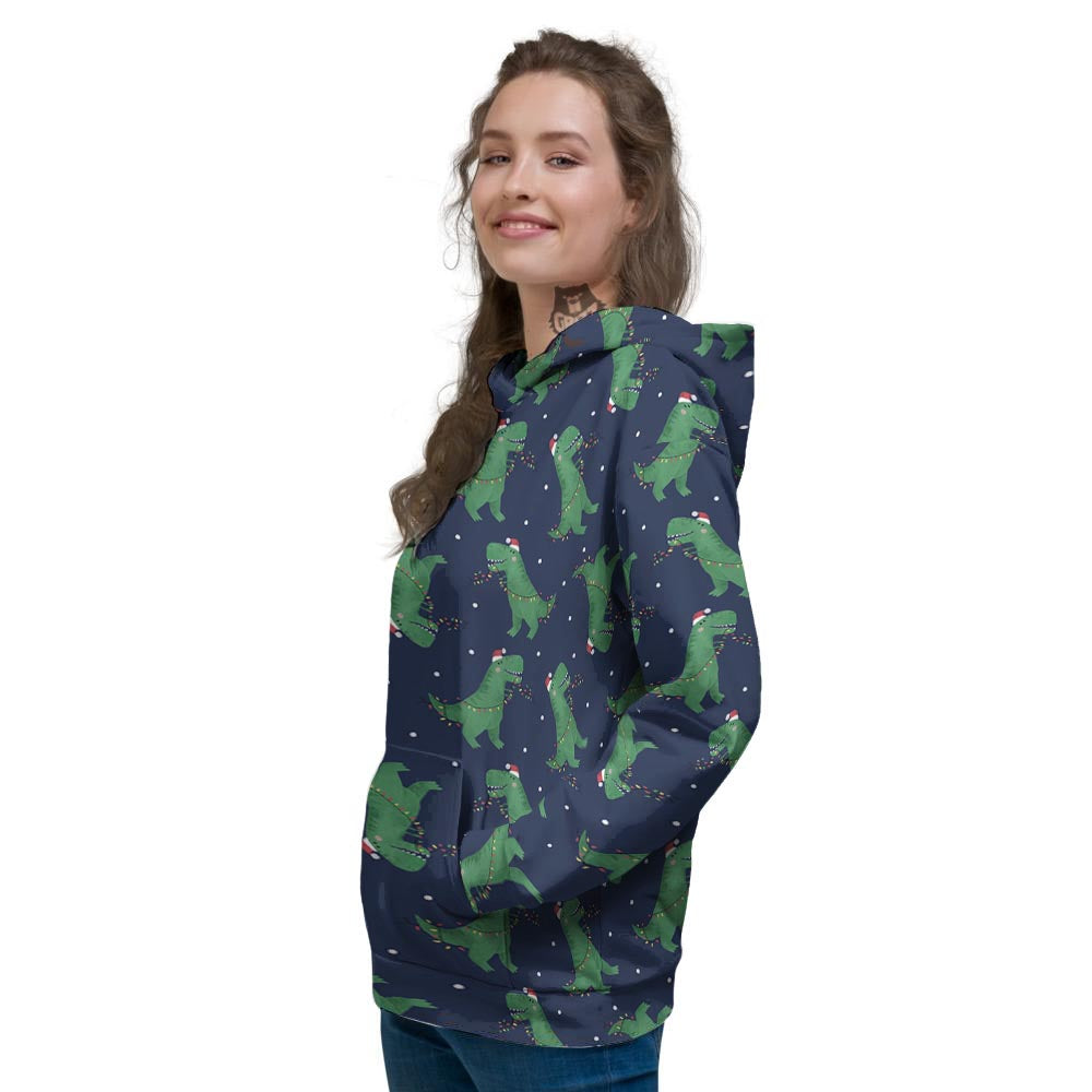 Dino T-Rex Christmas Santa Claus Print Pattern Women's Hoodie-grizzshop